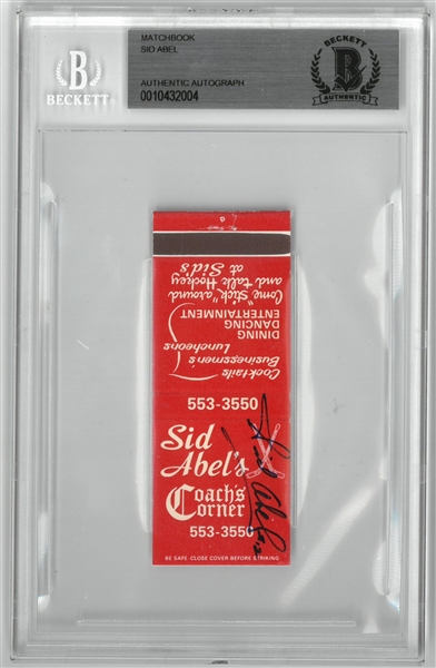 Sid Abel Autographed Matchbook from his Restaurant