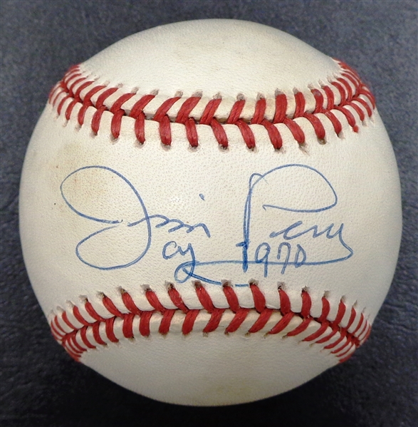 Jim Perry Autographed Baseball Inscribed "Cy 1970"