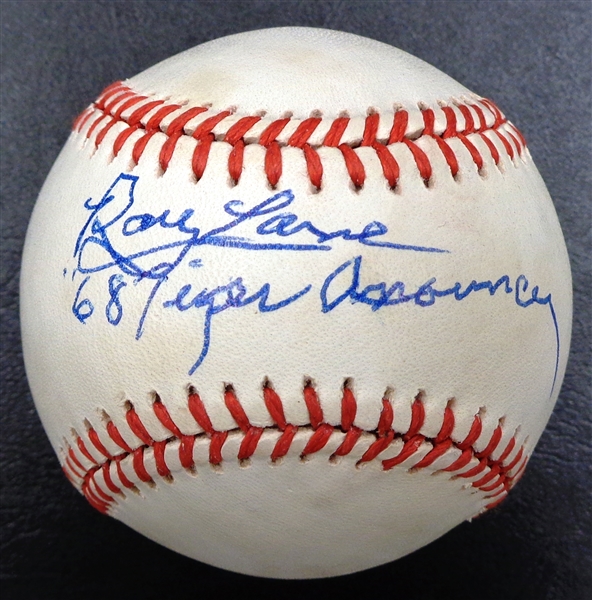 Ray Lane Autographed Baseball inscribed "68 Tigers Announcer"