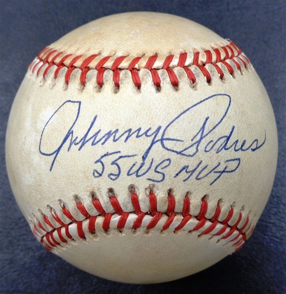 Johnny Podres Autographed Baseball Inscribed "55 WS MVP"