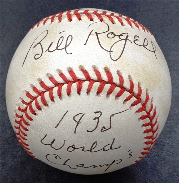 Billy Rogell Autographed Baseball Inscribed "1935 World Champs"