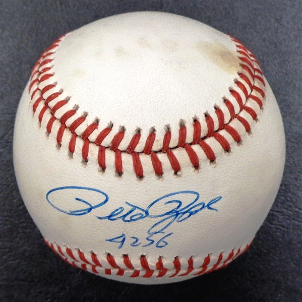 Pete Rose Autographed Baseball Inscribed "4256"
