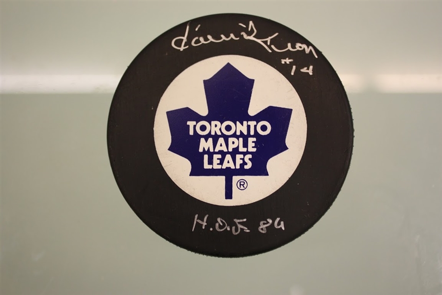 Dave Keon Autographed Toronto Maple Leafs Puck w/ HOF Inscription