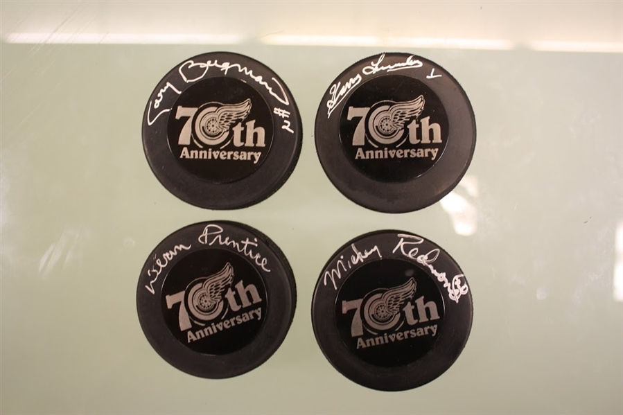 Detroit Red Wings 70th Anniversary Autographed Puck Lot of 4