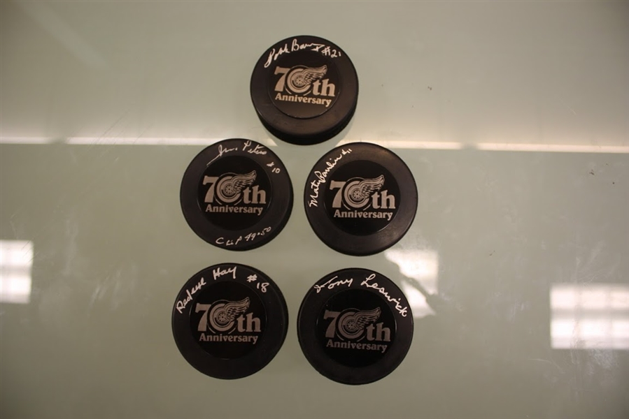 Detroit Red Wings 70th Anniversary Autographed Puck Lot of 5