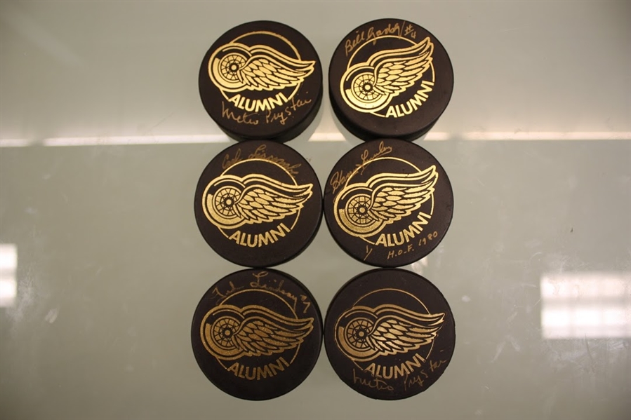 Detroit Red Wings Gold Alumni Autographed Puck Lot of 6