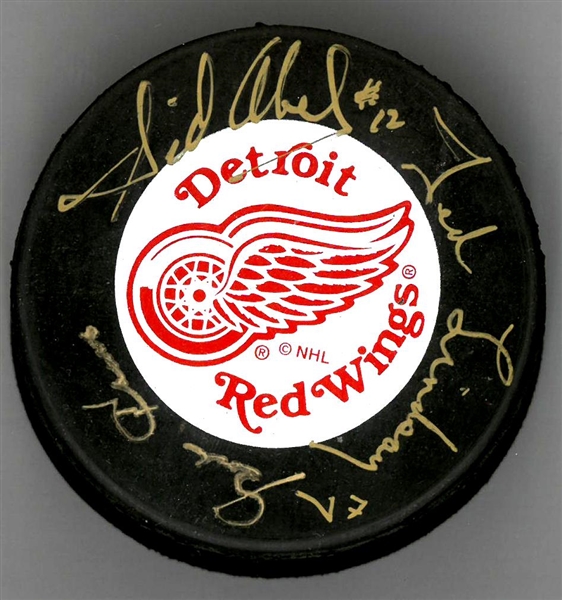 Production Line Autographed Red Wings Puck