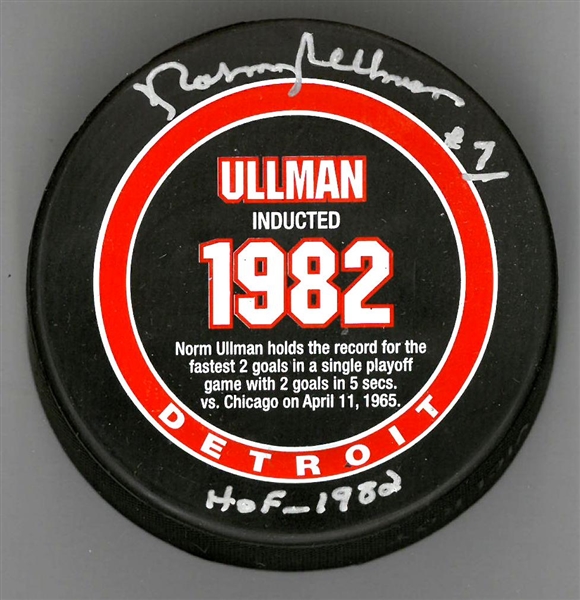Norm Ullman Autographed Hall of Fame Puck