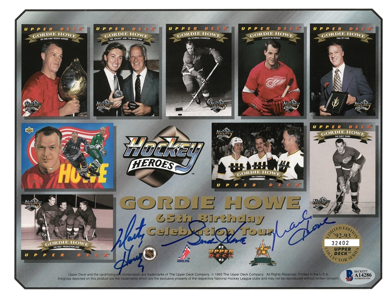 Gordie, Mark and Marty Howe Autographed Upper Deck Sheet