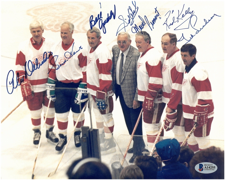 7 Red Wings Hall of Famers Autographed 8x10 Photo