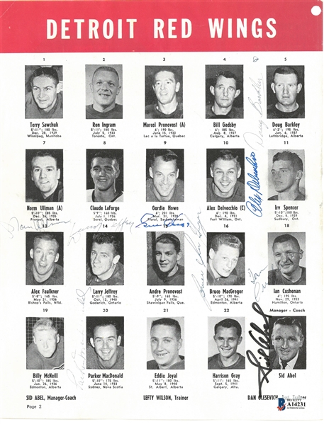 1963 Red Wings Multi Signed Roster Page