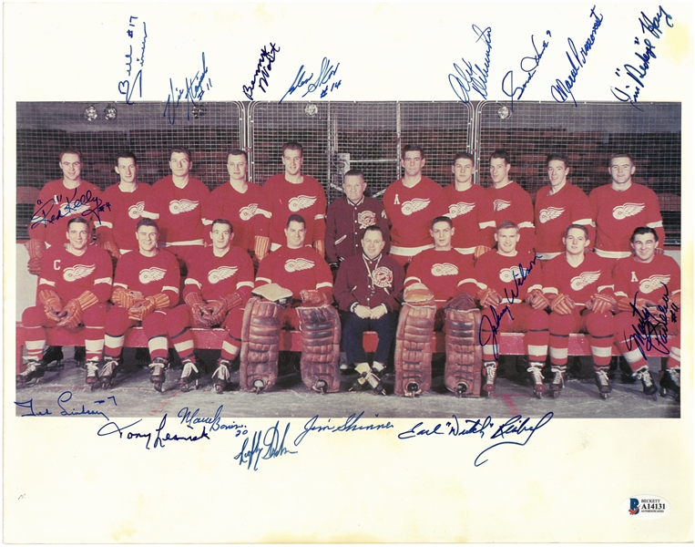 1954/55 Red Wings 11x14 Signed by 17