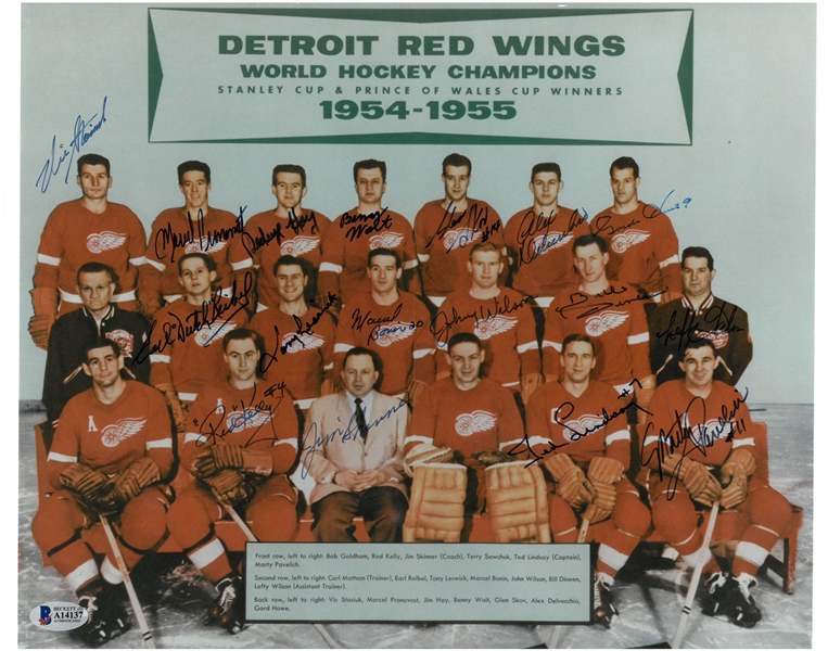 1954/55 Red Wings 11x14 Signed by 17 (names at bottom)