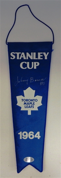 1964 Leafs Mini Stanley Cup Banner Signed by Bower