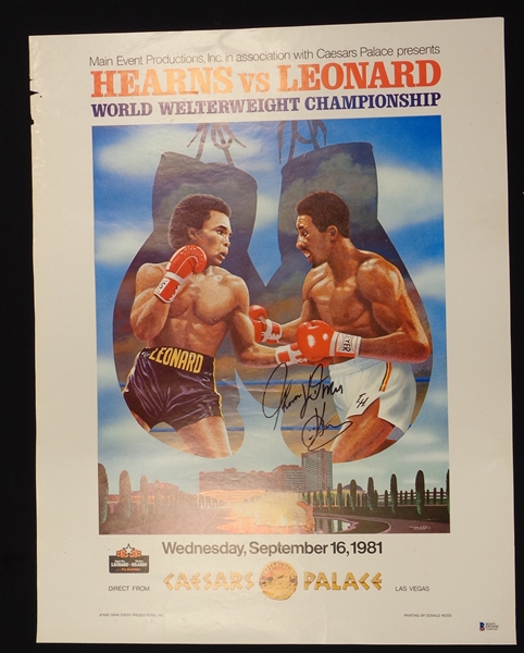 Sugar Ray Leonard vs Tommy Hearns Original Fight Poster (Signed by Hearns)