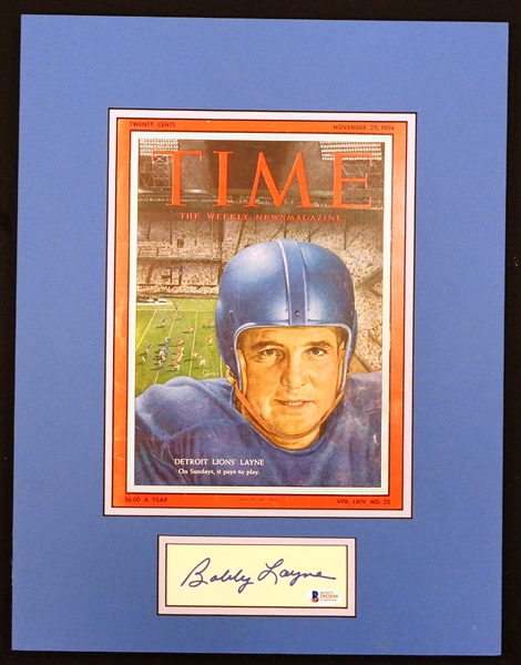 Bobby Layne Autographed Time Magazine Matted Display