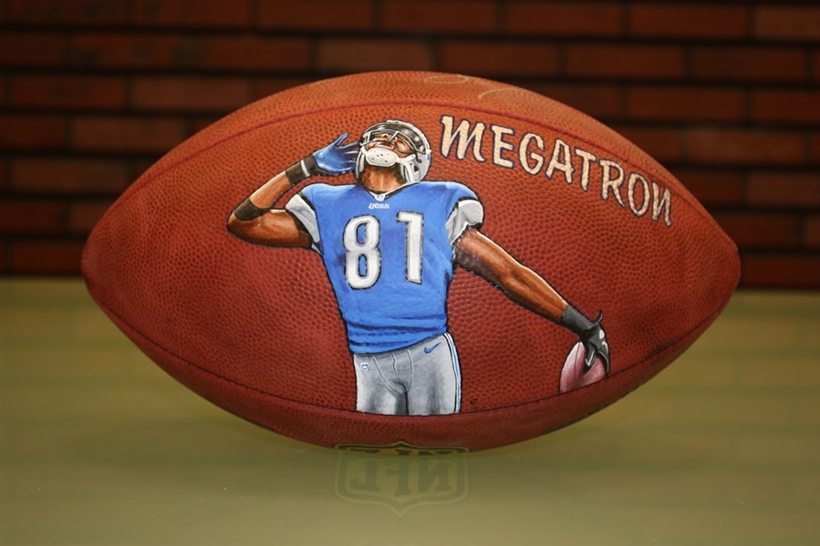 Calvin Johnson Autographed Hand Painted Football
