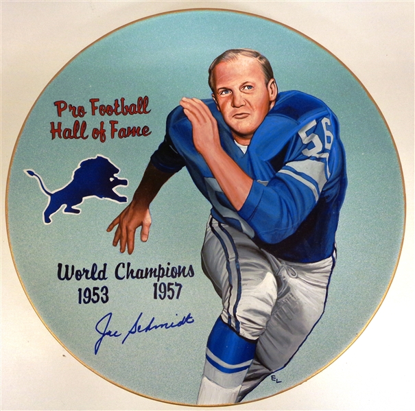 Joe Schmidt Autographed Hand Painted 10" Plate