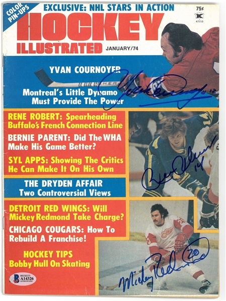 Cournoyer, Robert & Redmond Autographed 1974 Hockey Illustrated