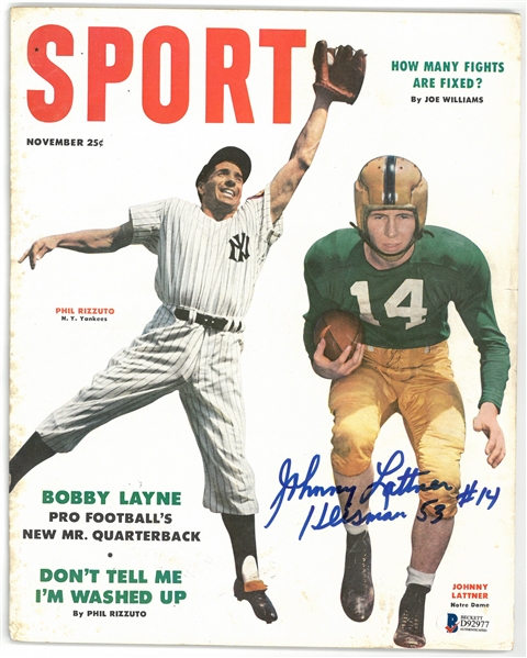 Johnny Lattner Autographed 1953 Sport Magazine Inscribed Heisman 53