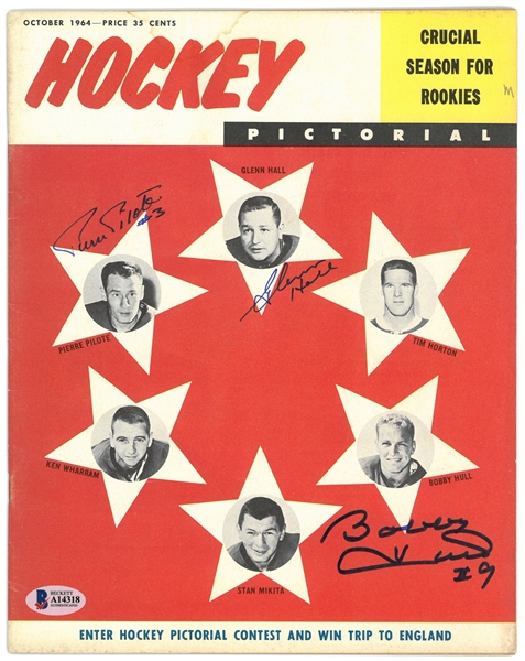 Pilote, Hall & Hull Autographed 1964 Hockey Pictorial