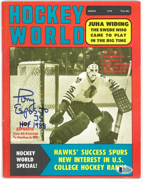 Tony Esposito Autographed 1970 Hockey World Magazine