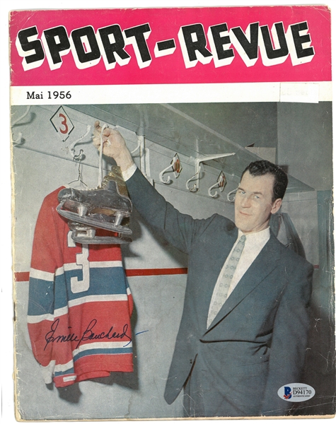 Emile Bouchard Autographed 1956 Sport-Revue Magazine