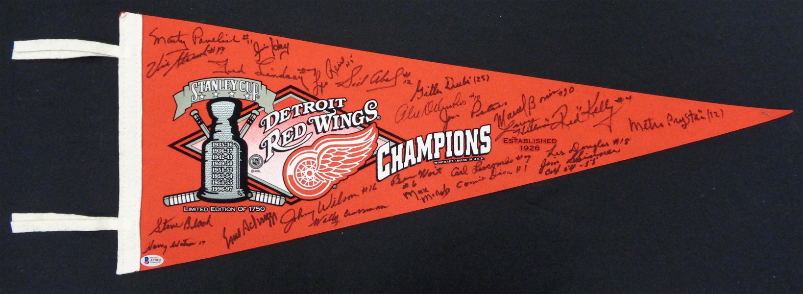 Detroit Red Wings Pennant Signed by 24 Cup Winning Players