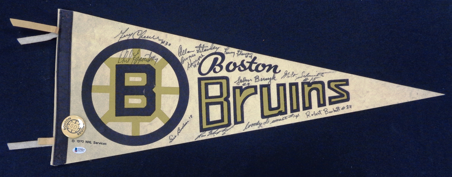 Boston Bruins Vintage Pennant Signed by 11 Greats