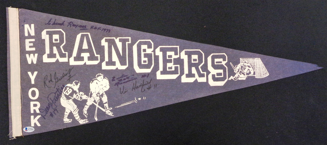 New York Rangers Vintage Pennant Signed by 5