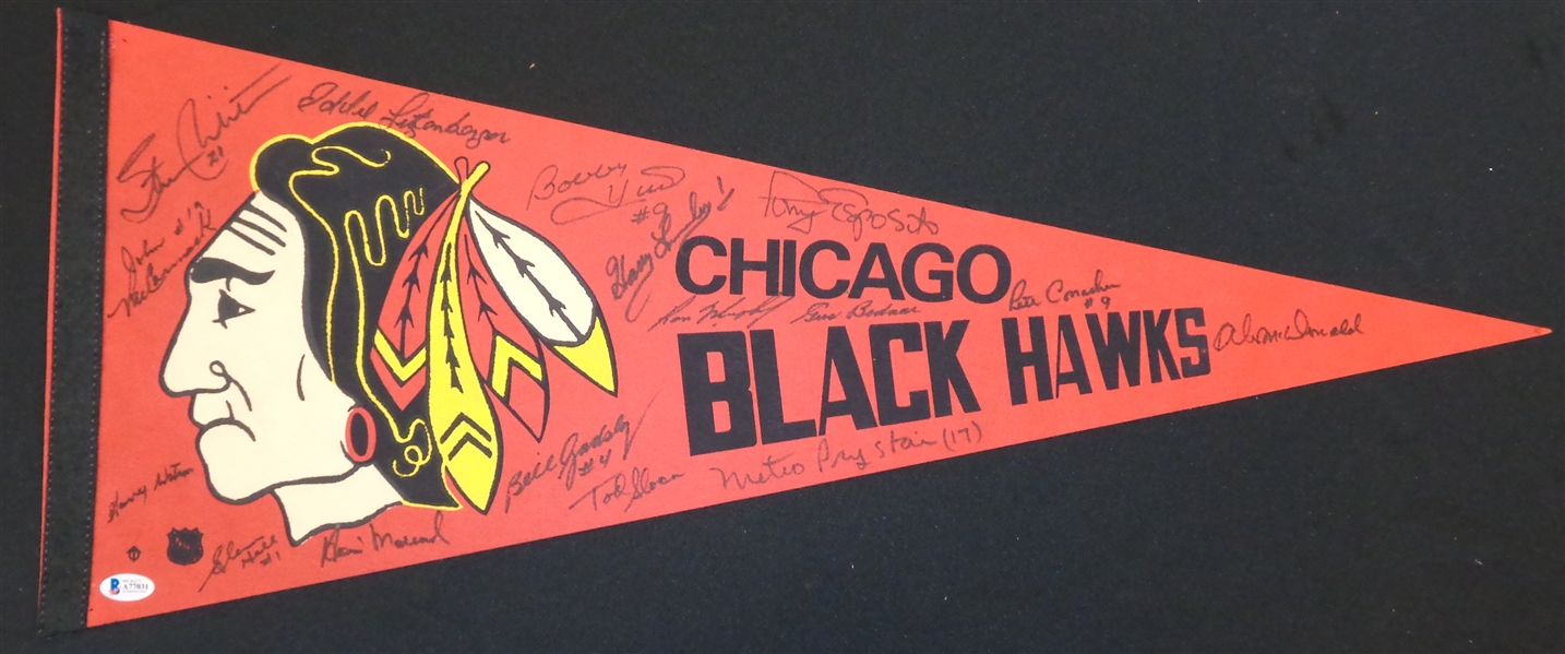 Chicago Black Hawks Vintage Pennant Signed by 16 Greats