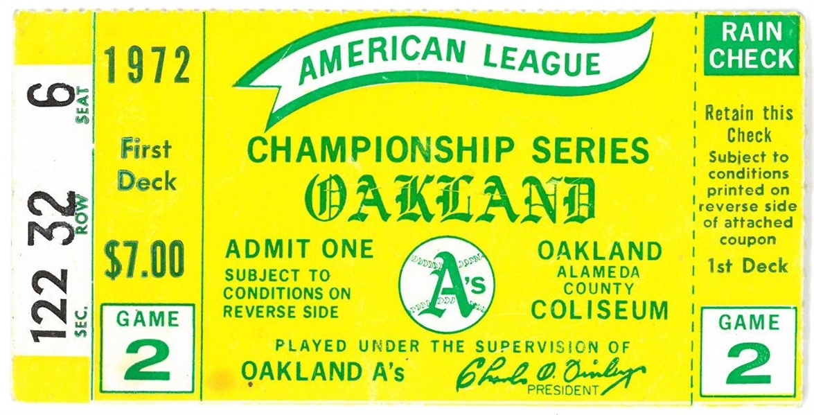 1972 Oakland As vs Detroit Tigers ALCS Ticket