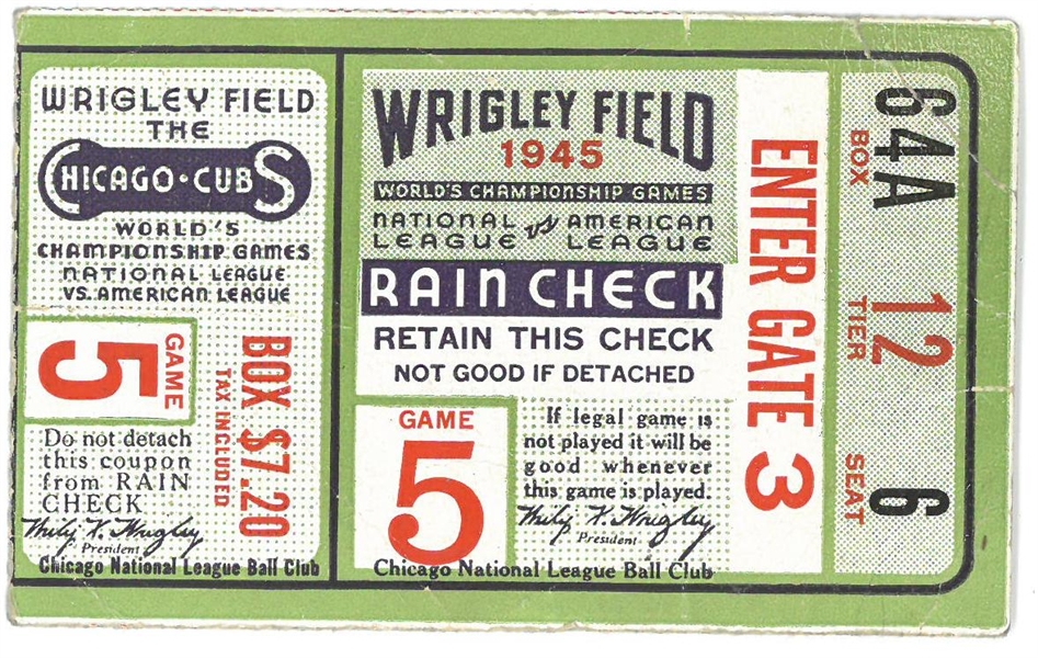 1945 World Series Ticket from Wrigley - Tigers vs. Cubs