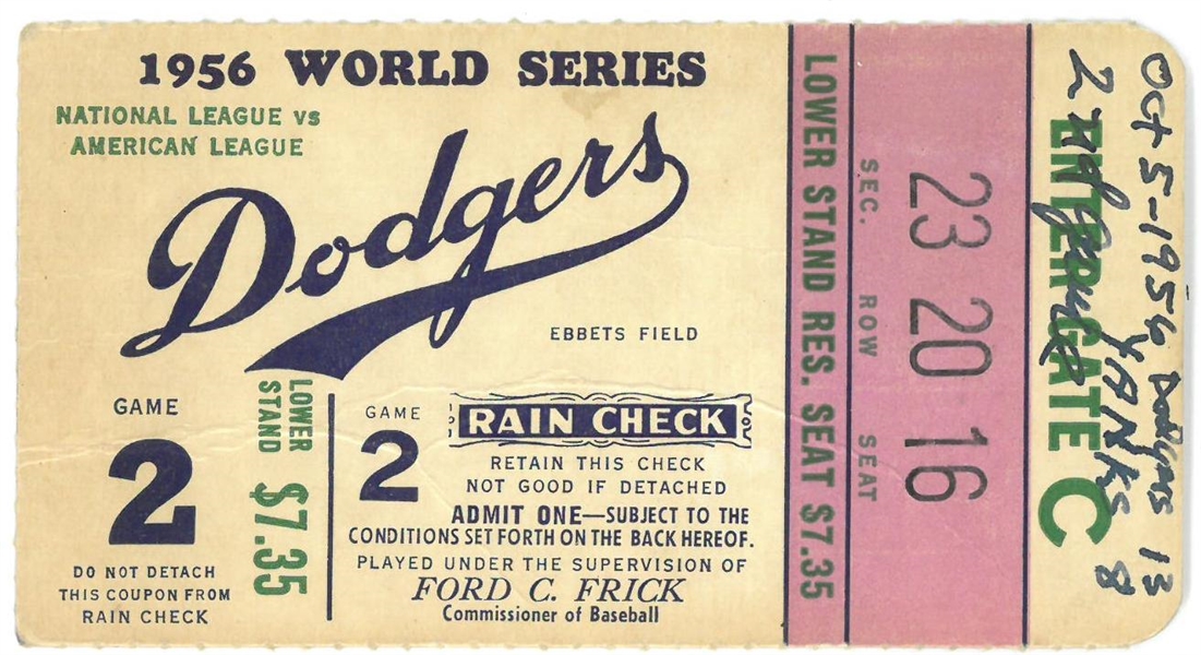 1956 World Series Game 2 Ticket - Yankees vs Dodgers