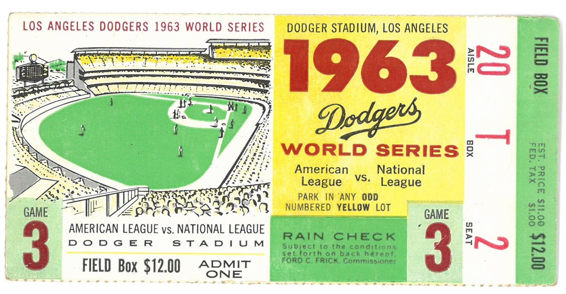 1963 World Series Game 3 Ticket - Yankees vs Dodgers