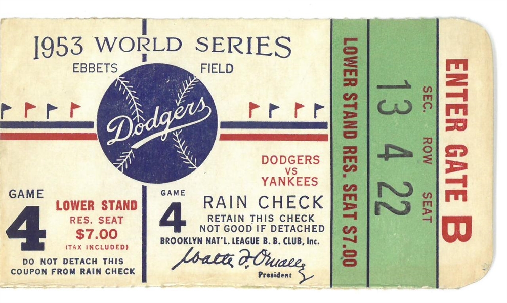 1953 World Series Game 4 Ticket - Yankees vs Dodgers