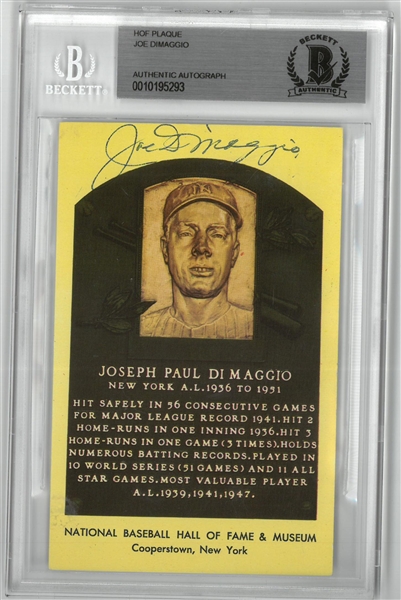 Joe DiMaggio Autographed Hall of Fame Plaque