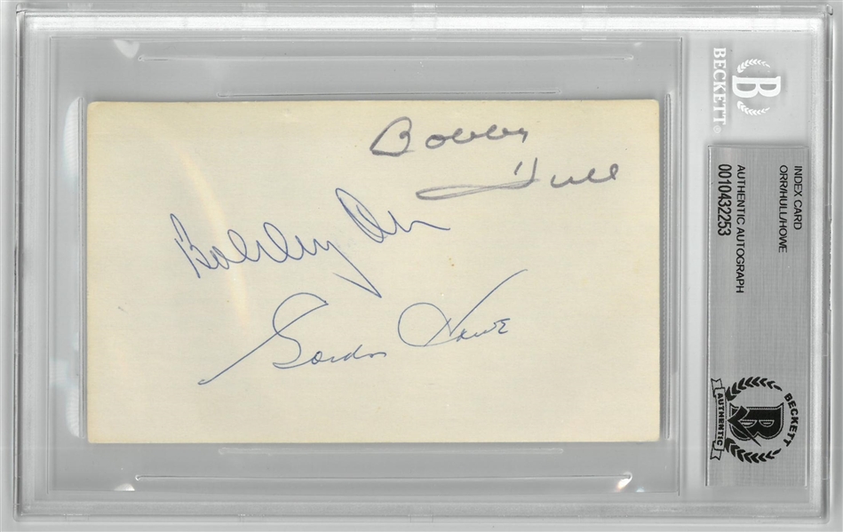 Orr, Howe and Hull Autographed 3x5 Index Card