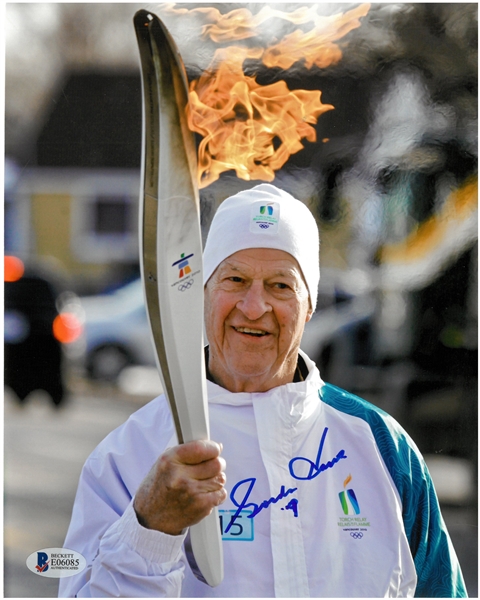 Gordie Howe Autographed 2010 Olympic Torch 8x10 Photo