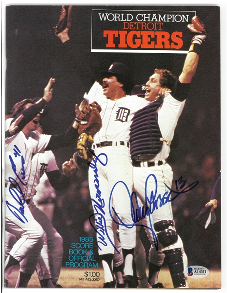 Evans, Hernandez and Parrish Autographed 1985 Tigers Program