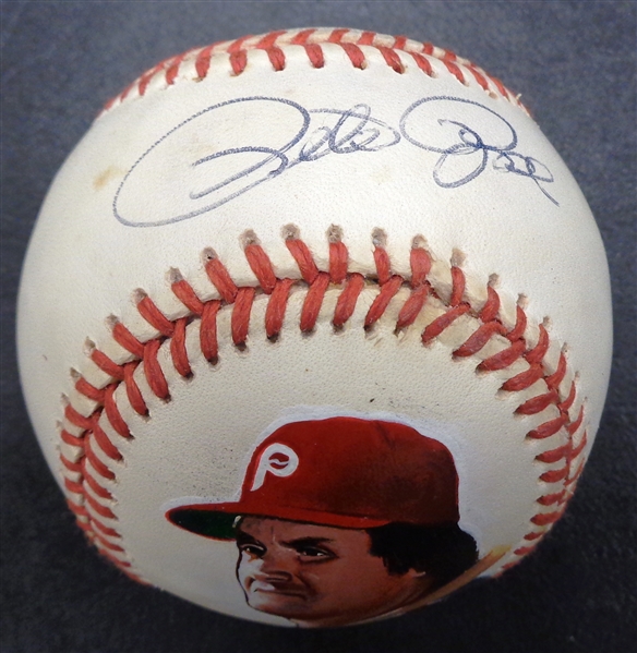 Pete Rose Autographed Hand Painted Baseball