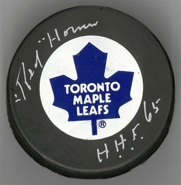 Red Horner Autographed Puck