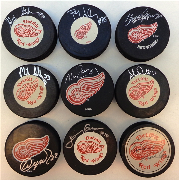 Detroit Red Wings 1980s Autographed Puck Lot of 9