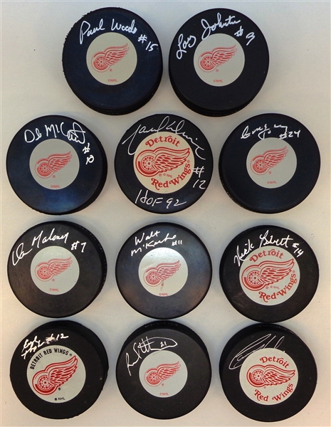 Detroit Red Wings Lot of 11 Autographed Pucks