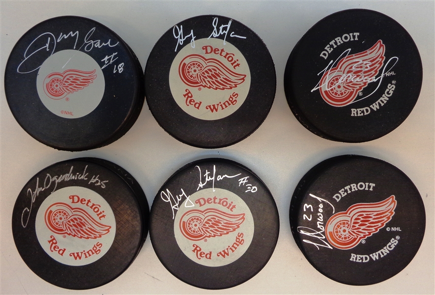 1980s Detroit Red Wings Autographed Puck Lot of 6