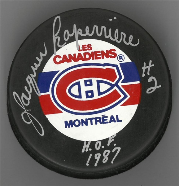 Jacques Laperriere Autographed Canadiens Puck