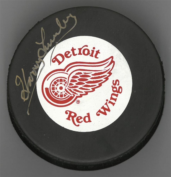 Harry Lumley Autographed Red Wings Puck