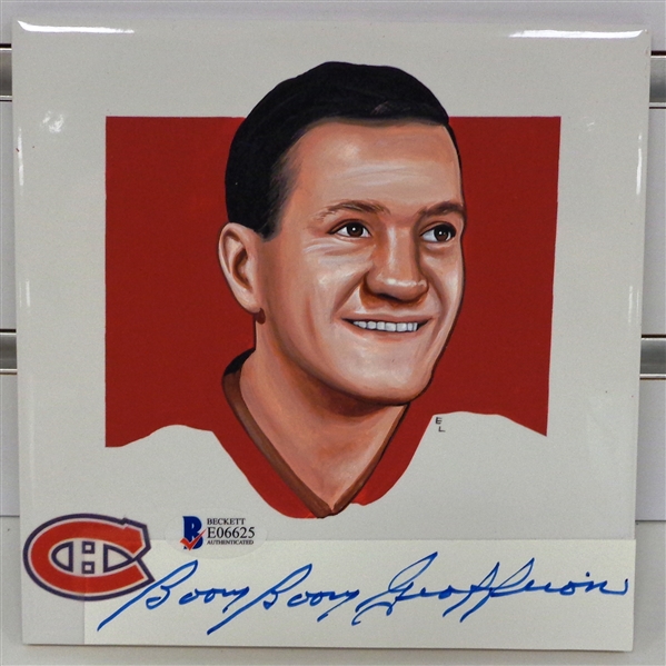 Boom Boom Geoffrion Autographed Hand Painted 6" Tile