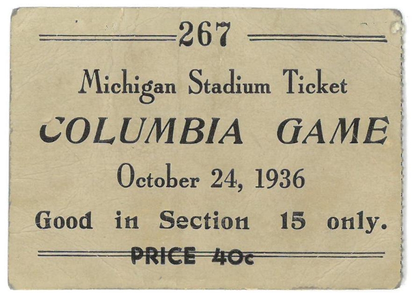 Michigan Wolverines 1936 Football Ticket