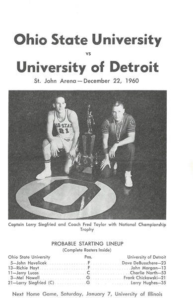 1960 Ohio State vs U of Detroit Basketball Havlicek/DeBusschere